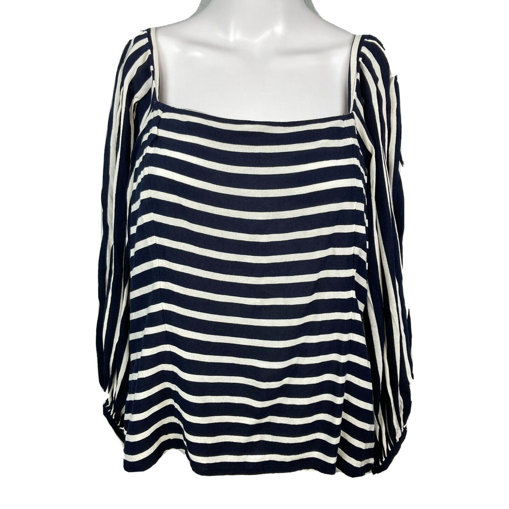 Banana Republic‎ Shirt Womens Sz L Navy White Striped Square Neck Balloon Sleeve